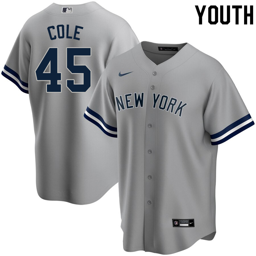 2020 Nike Youth #45 Gerrit Cole New York Yankees Baseball Jerseys Sale-Gray - Click Image to Close